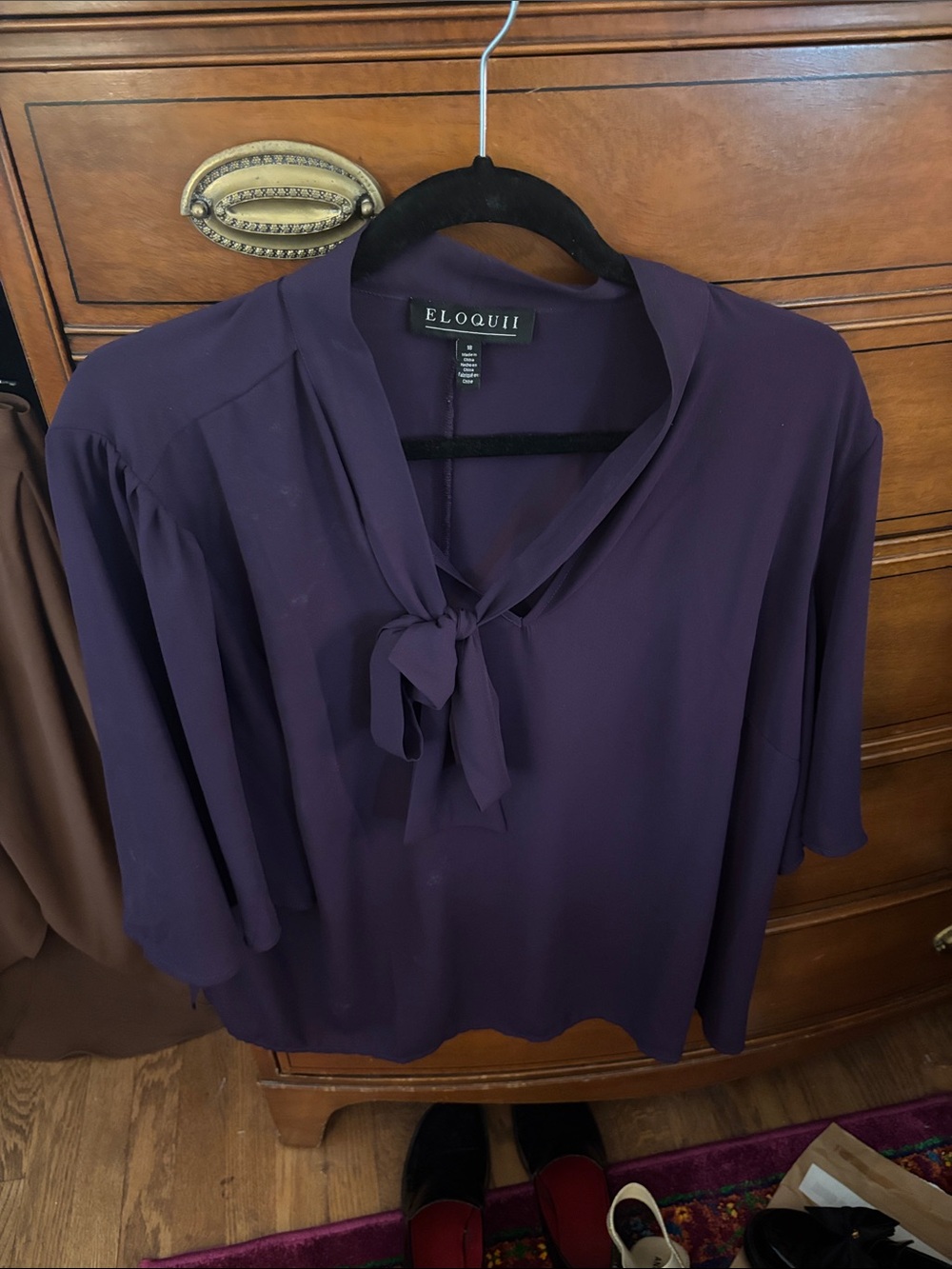 Eloquii Deep Purple Tie-Neck Blouse